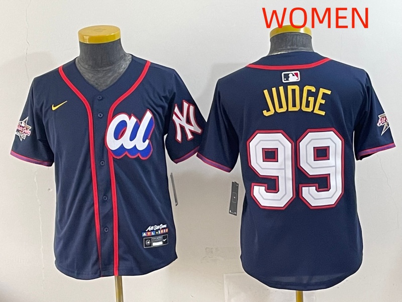 Women 2025 New York Yankees 99 Judge Drak Blue All star Blank Blue Nike MLB Jersey style